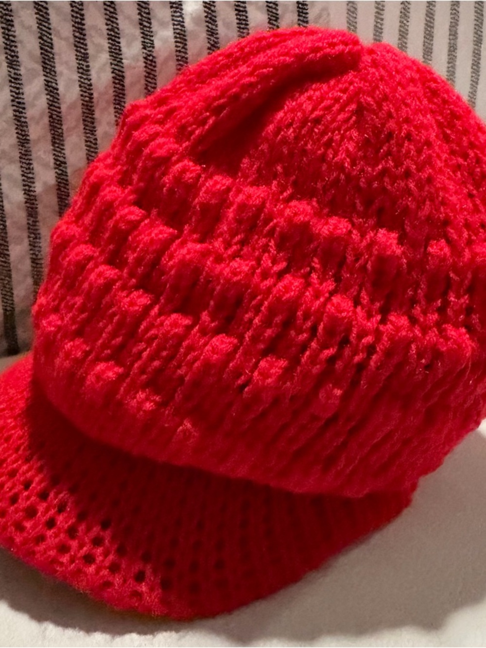 Kids Red Knit Visor Beanie Hat Peruvian Wool